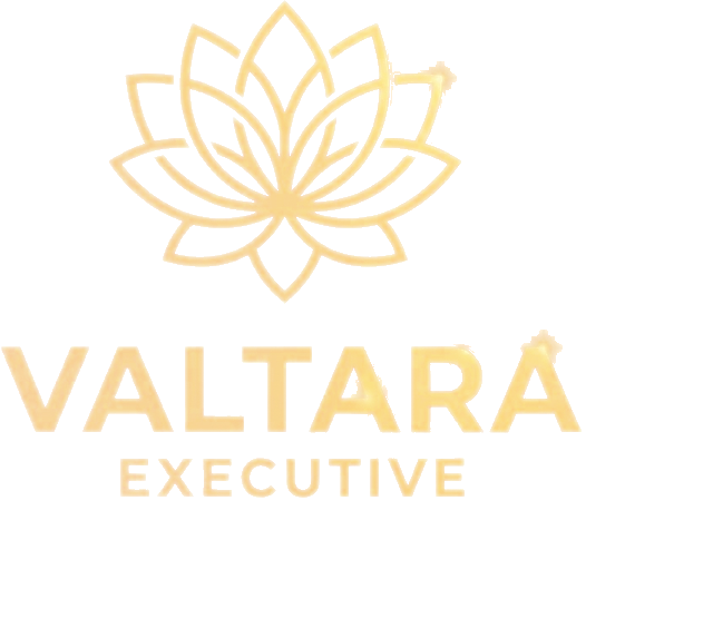 Logotipo de Valtara Executive Therapy: una flor de loto dorada de líneas finas y elegantes, con el nombre VALTARA en letras doradas mayúsculas y la palabra EXECUTIVE debajo en un tamaño menor.
