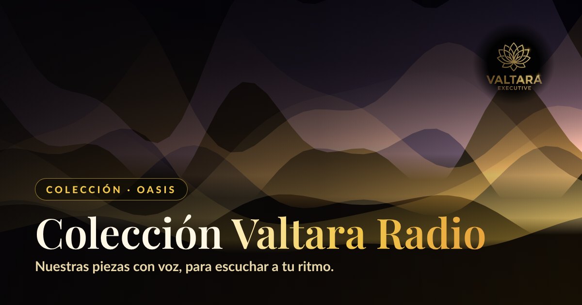 Aurora dorada sobre fondo oscuro con el logotipo de Valtara Executive: Oasis, la sala de sonoterapia de Valtara.