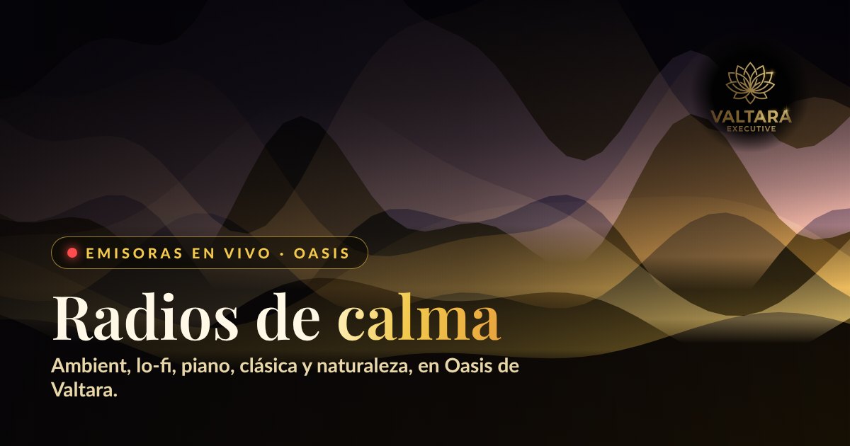 Aurora dorada sobre fondo oscuro con el logotipo de Valtara Executive: Oasis, la sala de sonoterapia de Valtara.