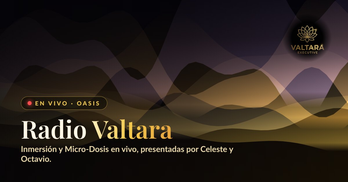 Aurora dorada sobre fondo oscuro con el logotipo de Valtara Executive: Oasis, la sala de sonoterapia de Valtara.