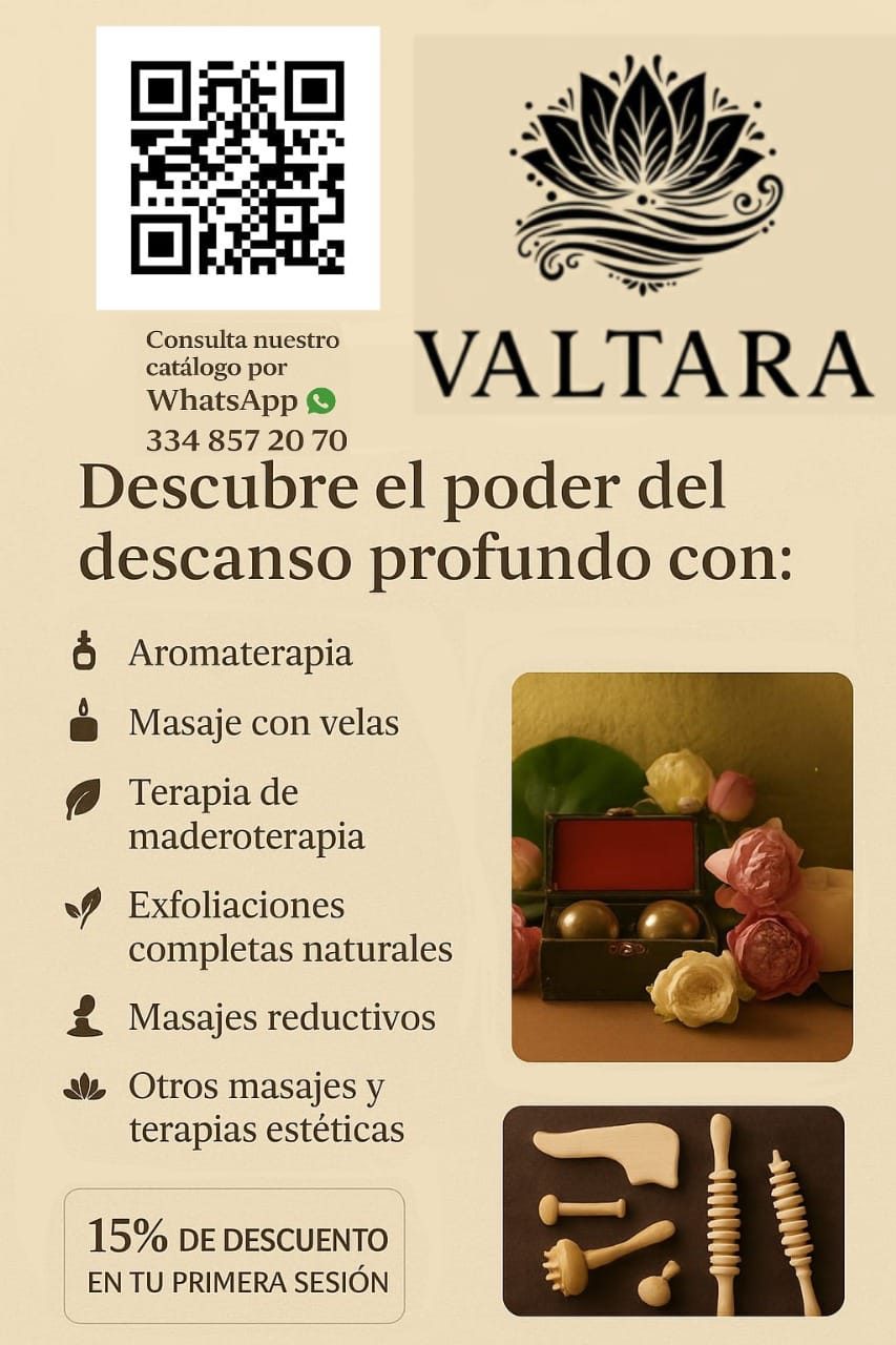 Volante de Valtara con sus terapias y 15% de descuento en la primera sesión.