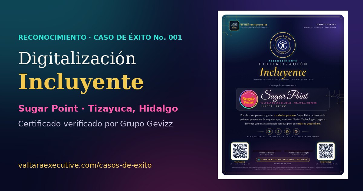 Sello dorado de Digitalización Incluyente de Grupo Gevizz junto al logotipo de Sugar Point.